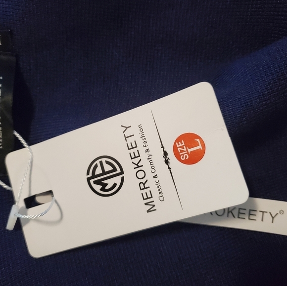 NWT Merokeety Navy Blue Open Front Midi Length Cardigan Size Large, Classic - Picture 6 of 9